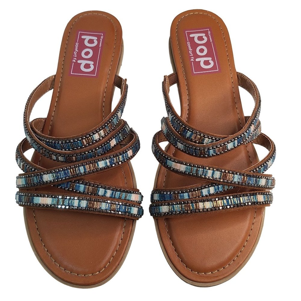 Pop Womens Comfort Fit Slide On Strappy Sandals Size 8.5M